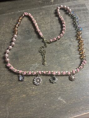 Chloe + Isabel Women's Pink Braided Charm Necklace‎ with Flower Accents